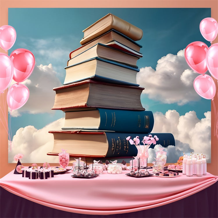 World Book Day Backdrop Dreamy Blue Sky Books Backdrop CJJ3-59
