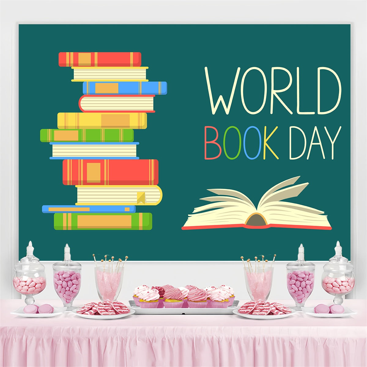 World Book Day Backdrop Colorful Cartoon Book Backdrop CJJ3-61