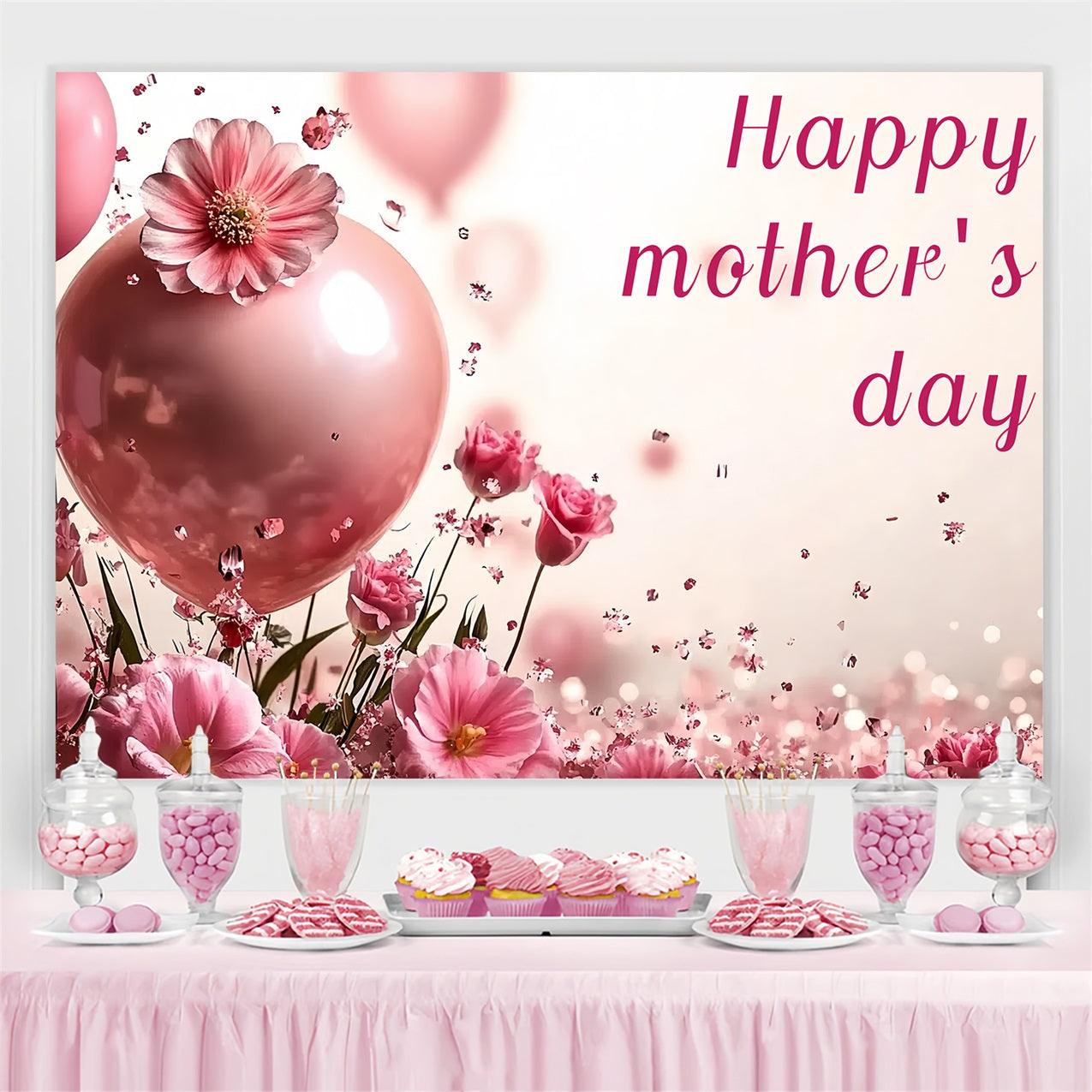 Mother's Day Backdrop Floral Balloon Delight Personalized Backdrop CSH-131