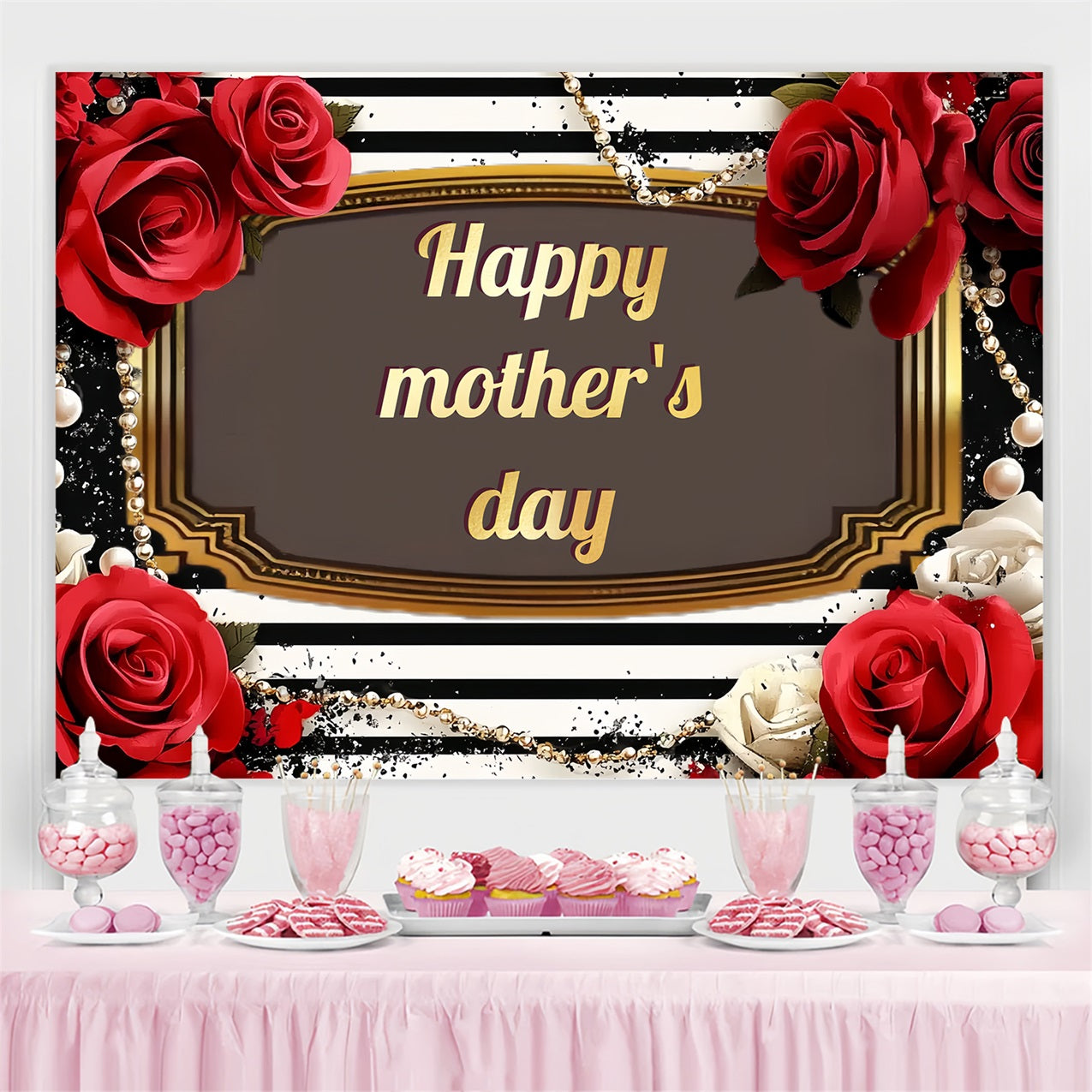 Mother's Day Backdrops Red Rose Stripes Personalised Backdrop CSH-134