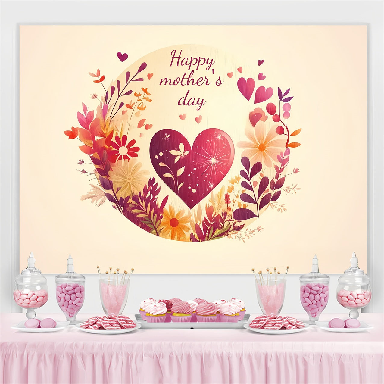 Mothers Day Photo Backdrop Warm Heart Floral Personalized Backdrop CSH-135