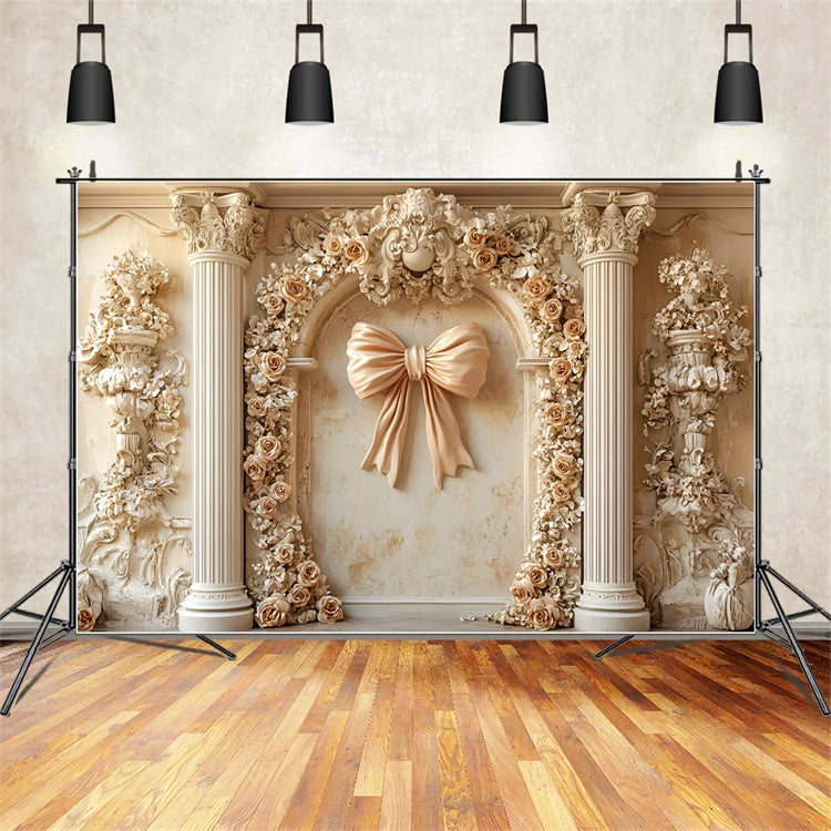 Flower Wall Backdrop Romantic Ivory Rose Arch Bow Backdrop CSH2-219