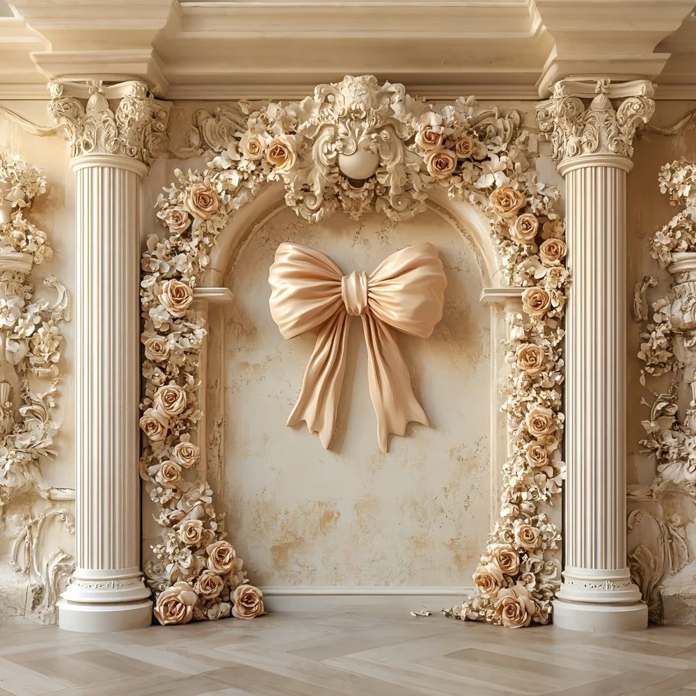 Flower Wall Backdrop Romantic Ivory Rose Arch Bow Backdrop CSH2-219