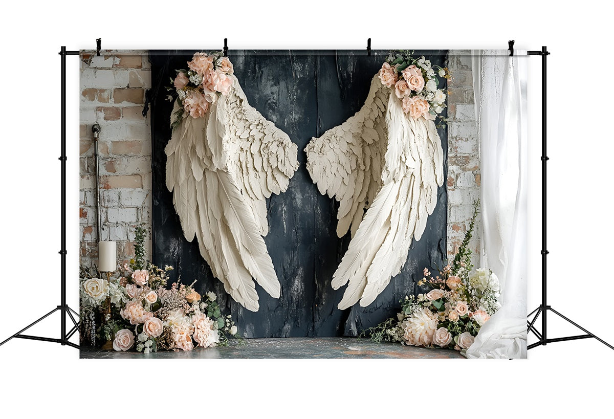 Vintage Wall Backdrop Delicate Rose White Wings Backdrop CSH2-227