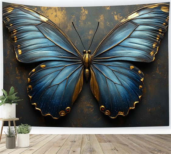 Vintage Wall Backdrop Vibrant Blue Butterfly Gold Backdrop CSH2-238
