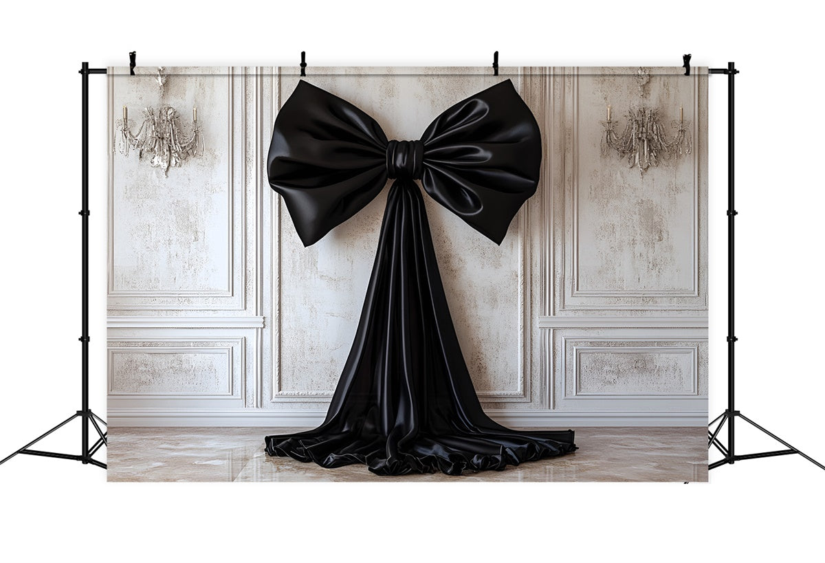 Vintage Wall Backdrop Elegant Black Satin Bow Backdrop CSH2-242