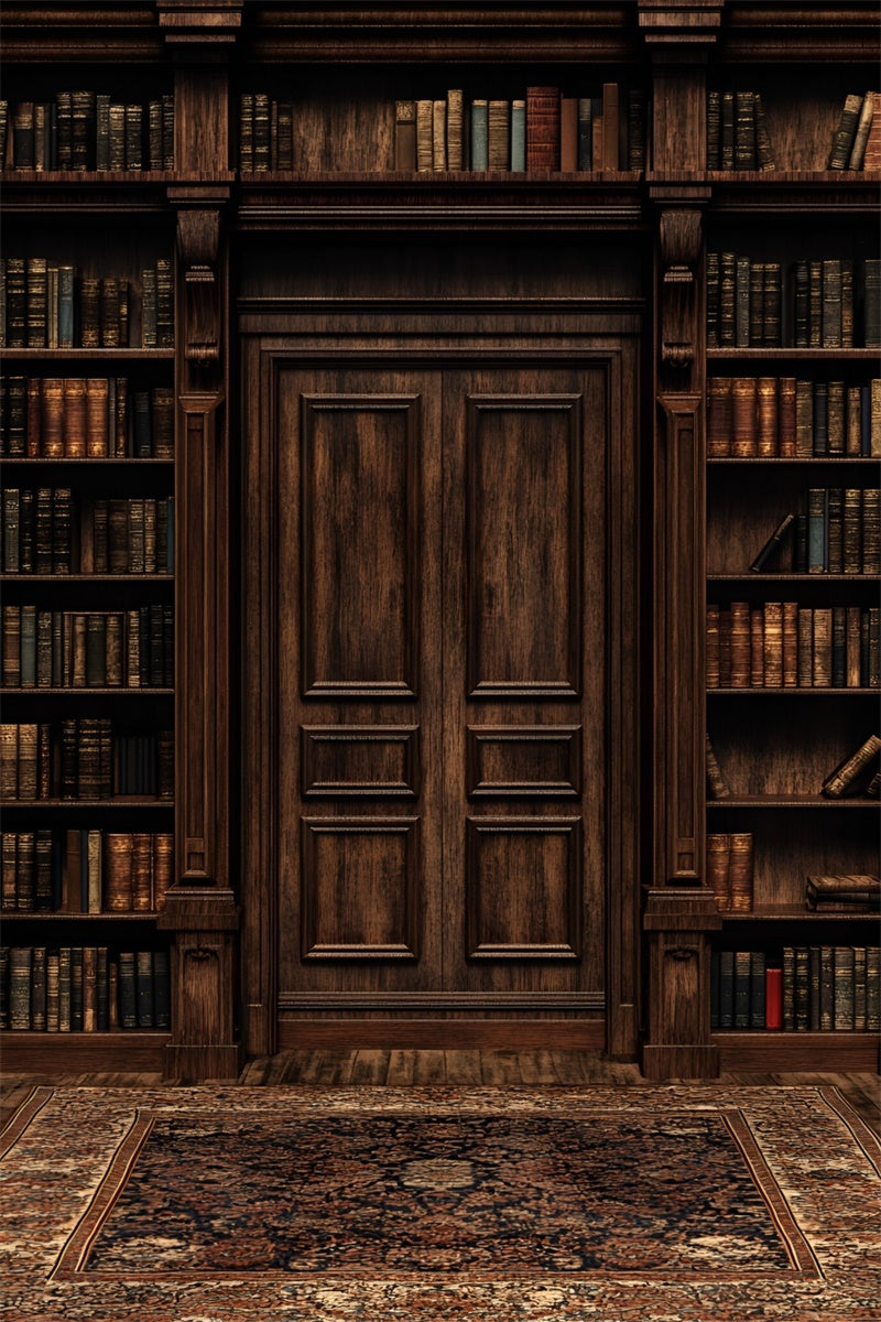 Wood Wall Backdrop Elegant Bookshelf Wooden Door Backdrop CSH2-248