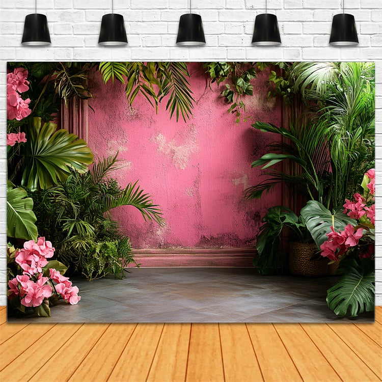 Vintage Wall Backdrop Tropical Pink Vintage Floral Backdrop CSH2-271