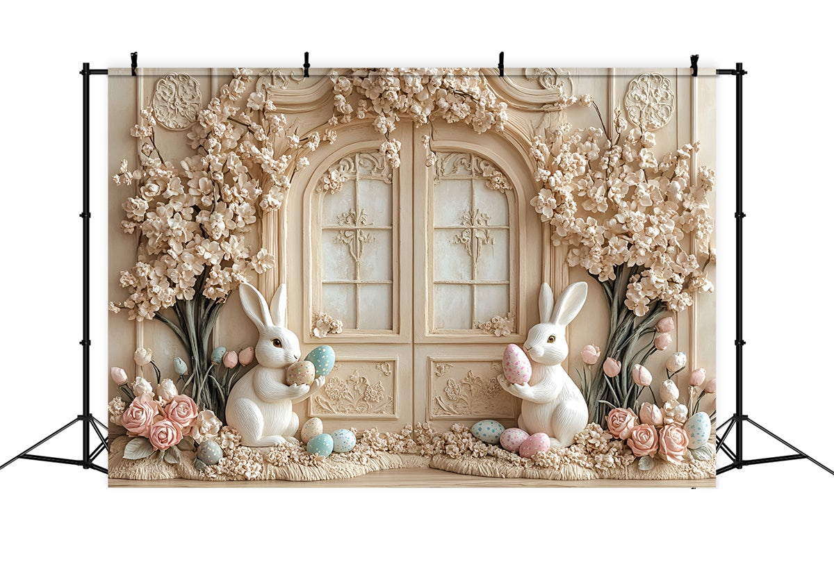Easter Photo Backdrop Creamy Floral Bunny Fantasy Backdrop CSH2-57