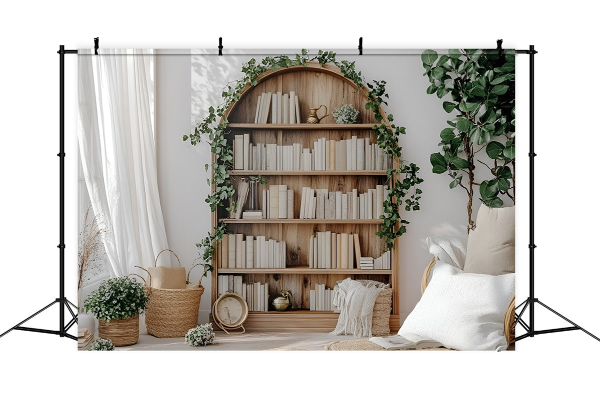 Backdrop For Back To School Rustic Wooden Bookshelf Backdrop CSH3-1
