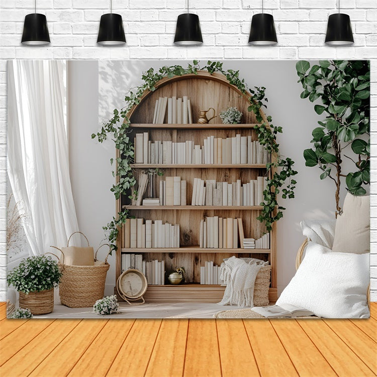 Backdrop For Back To School Rustic Wooden Bookshelf Backdrop CSH3-1