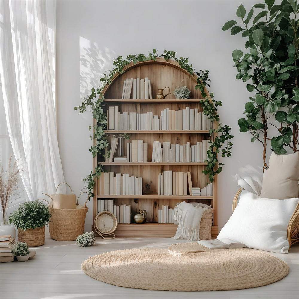 Backdrop For Back To School Rustic Wooden Bookshelf Backdrop CSH3-1