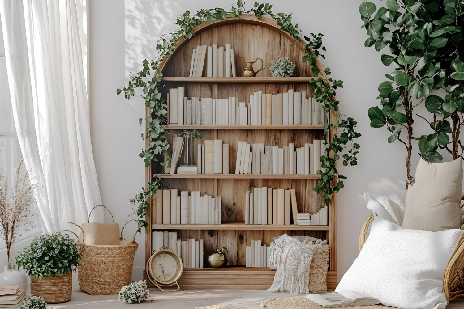 Backdrop For Back To School Rustic Wooden Bookshelf Backdrop CSH3-1