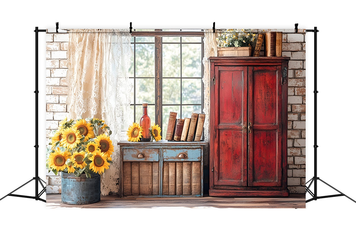 Back To School Photo Backdrop Sunflower Vintage Books Backdrop CSH3-10