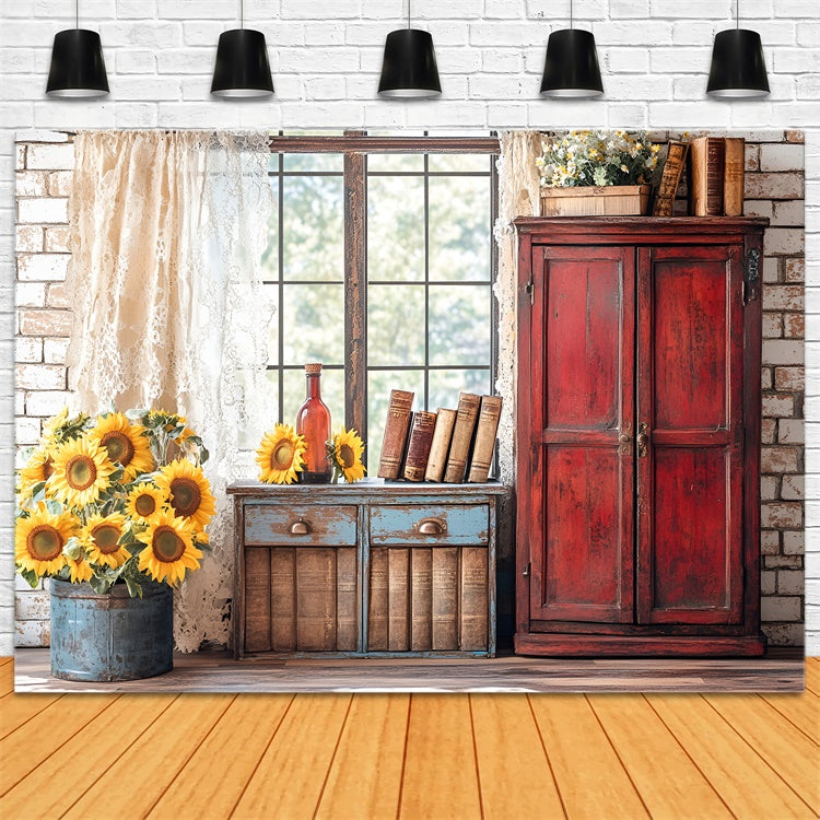 Back To School Photo Backdrop Sunflower Vintage Books Backdrop CSH3-10