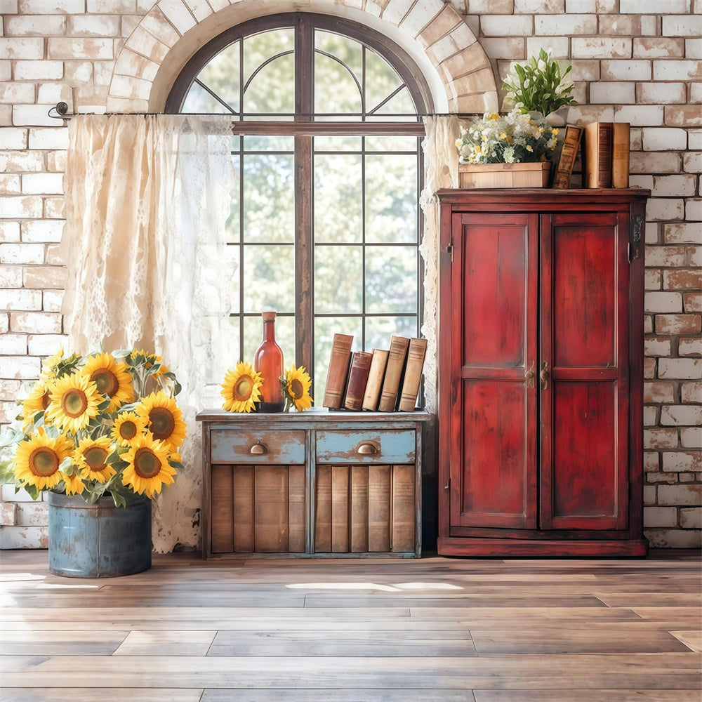 Back To School Photo Backdrop Sunflower Vintage Books Backdrop CSH3-10