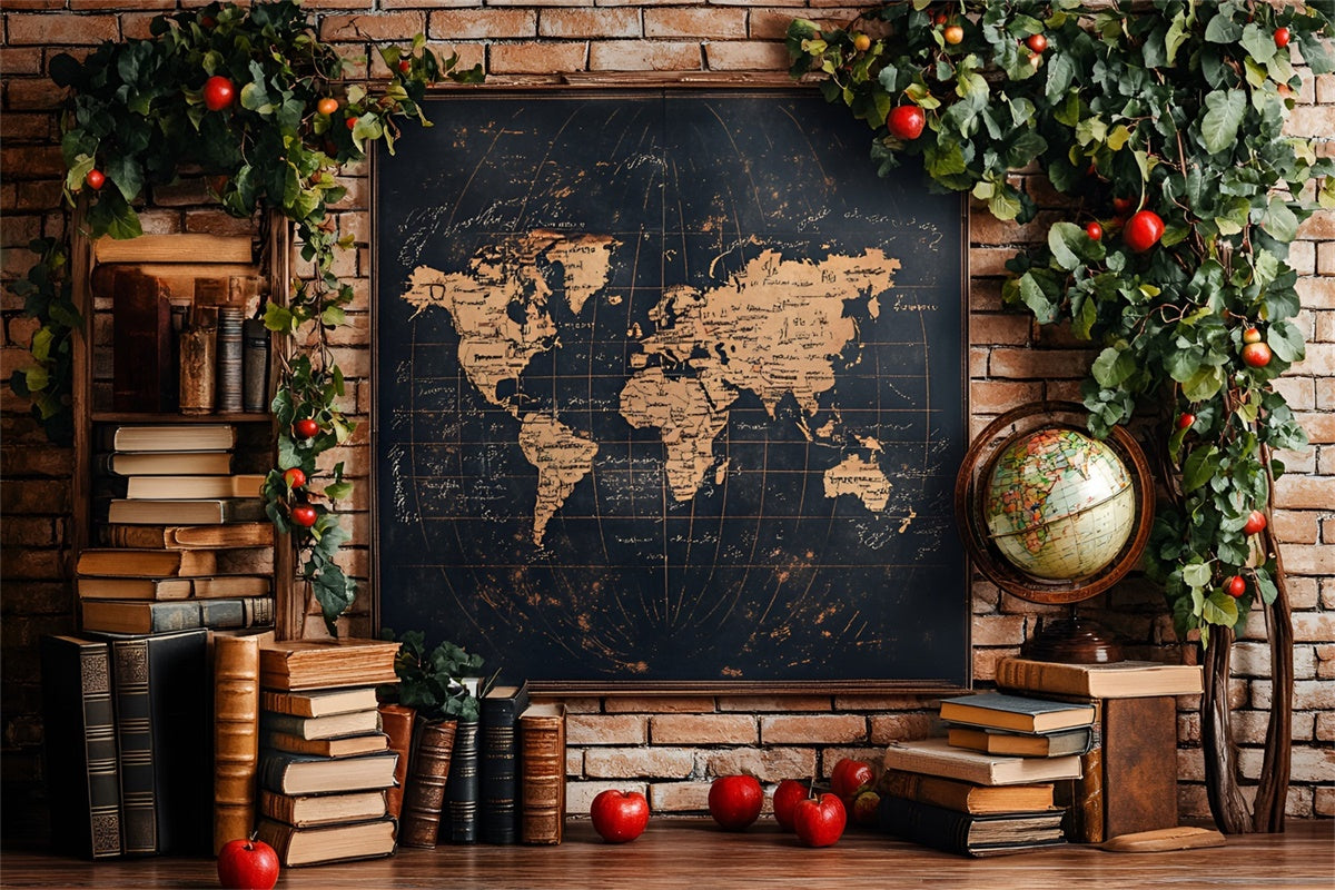 Back To School Photography Backdrop Antique Map Books Backdrop CSH3-12