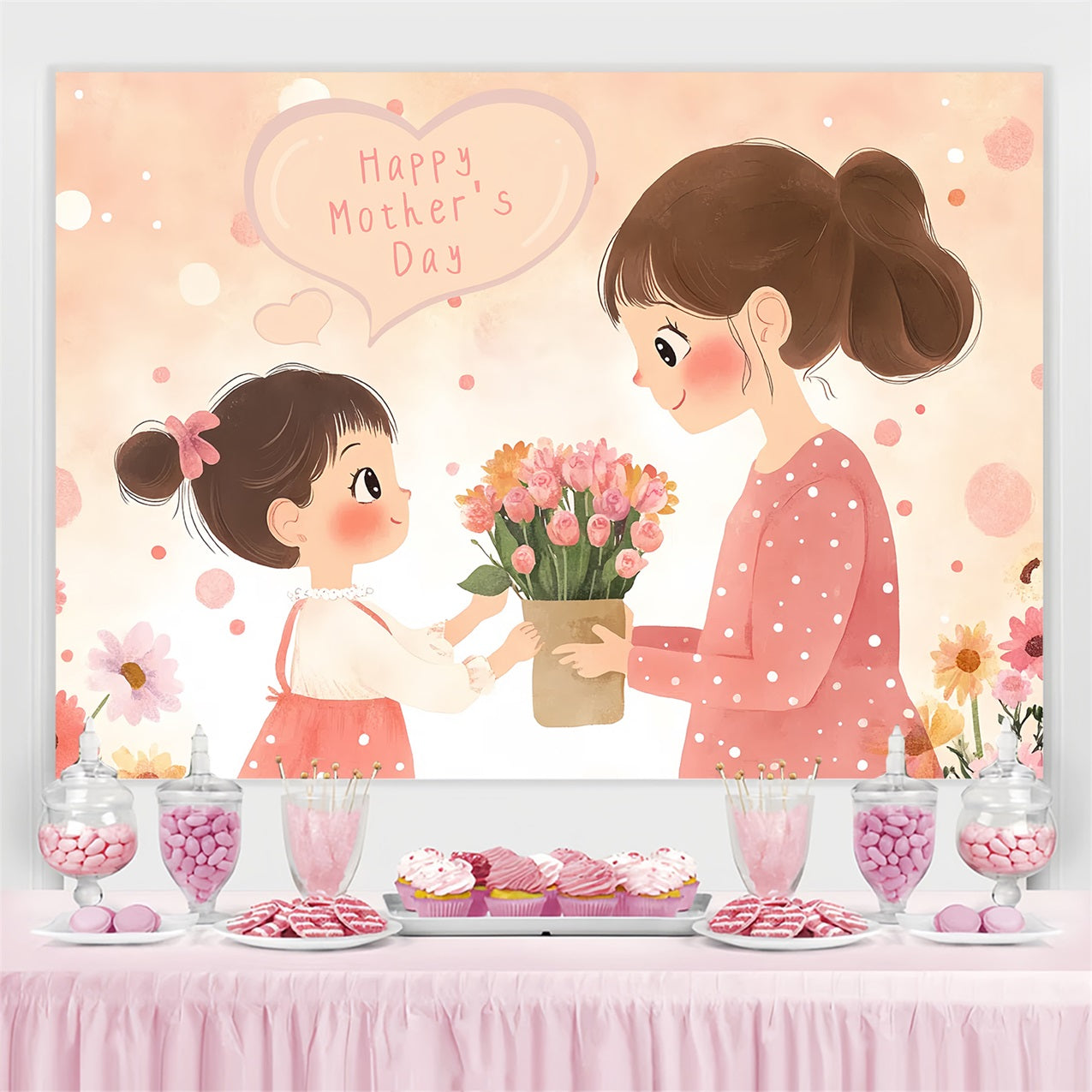 Mother's Day Photo Backdrop Cute Cartoon Love Personalised Backdrop CSH3-133