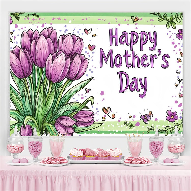 Backdrop For Mother's Day Hand-Painted Purple Tulips Personalised Backdrop CSH3-150