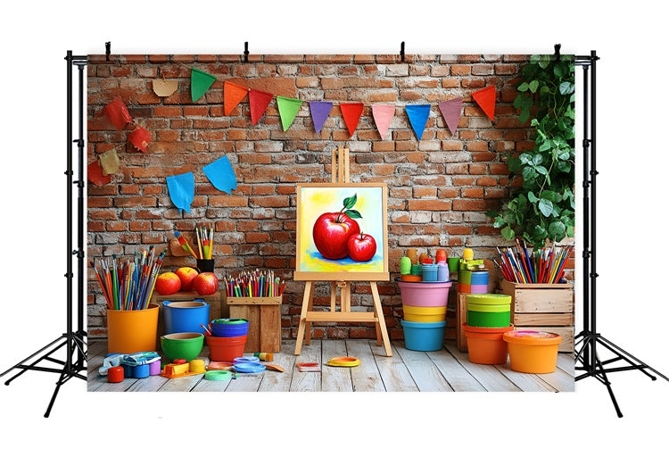 Back To School Photo Backdrop Brick Wall Art Workshop Backdrop CSH3-16