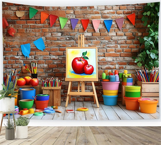Back To School Photo Backdrop Brick Wall Art Workshop Backdrop CSH3-16