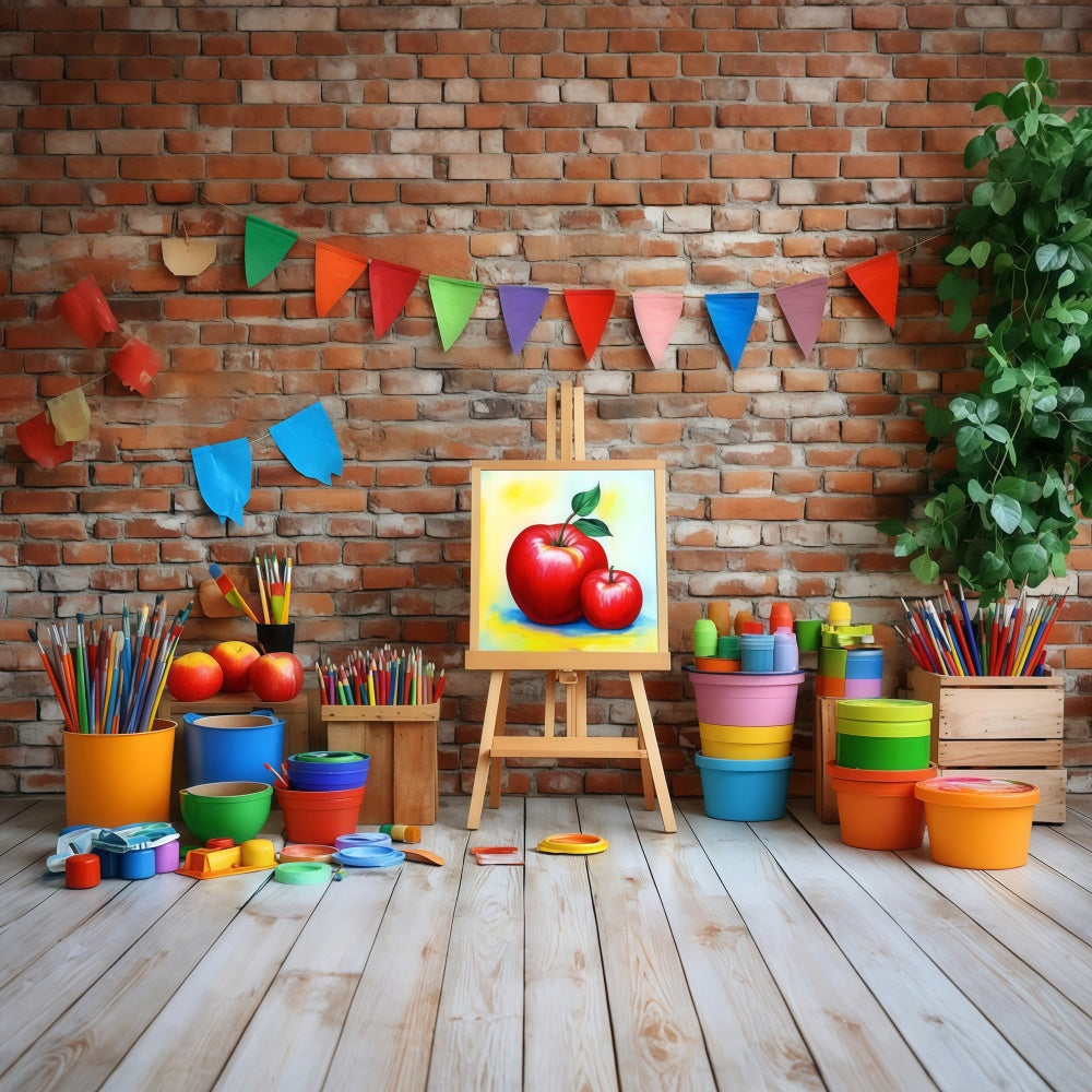 Back To School Photo Backdrop Brick Wall Art Workshop Backdrop CSH3-16