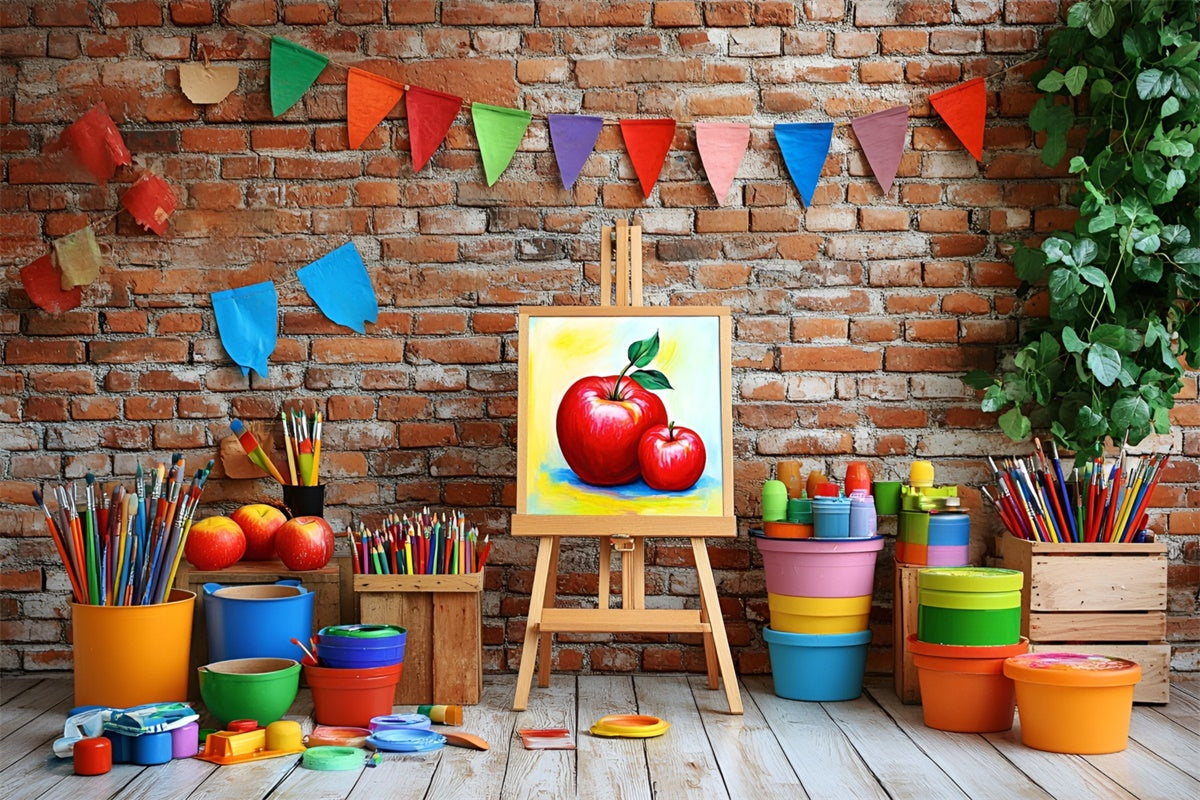 Back To School Photo Backdrop Brick Wall Art Workshop Backdrop CSH3-16