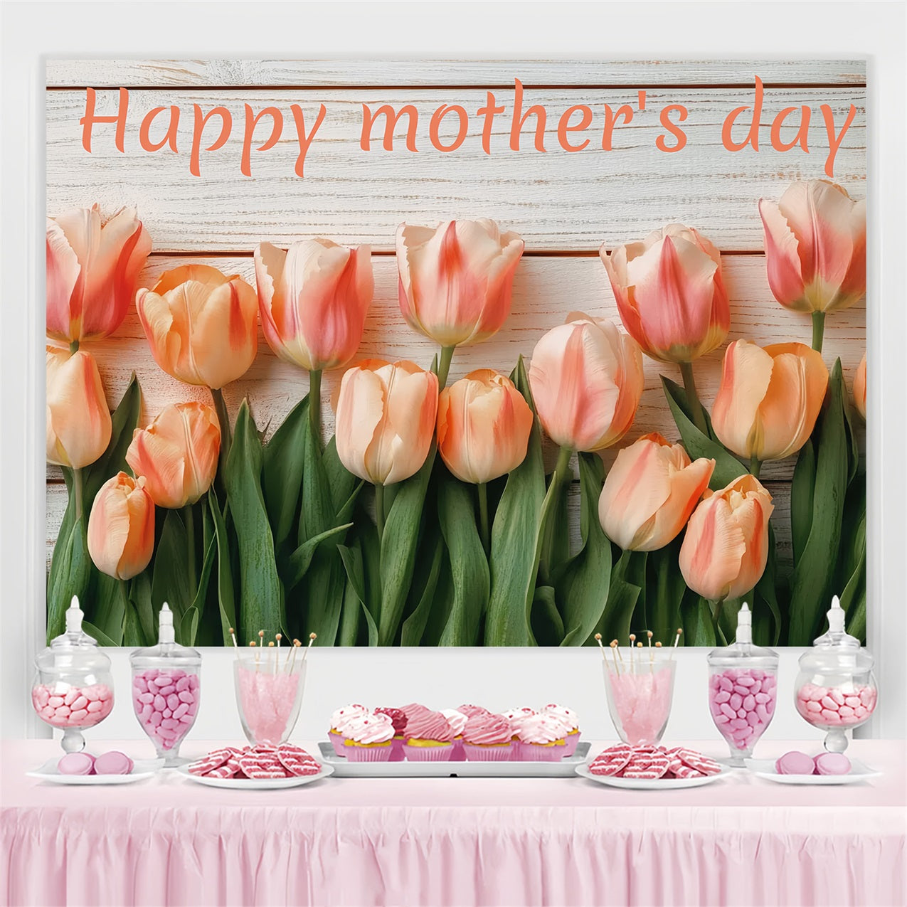 Mothers Day Backdrop Wooden Board Tulip Customized Backdrop CSH3-161
