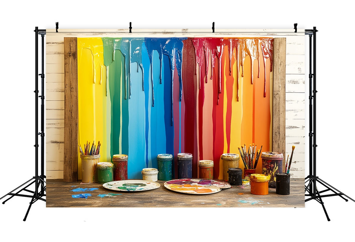 Back To School Backdrops Dripping Rainbow Paint Art Backdrop CSH3-17