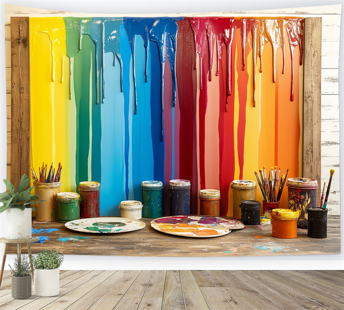Back To School Backdrops Dripping Rainbow Paint Art Backdrop CSH3-17