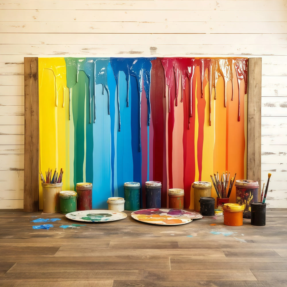 Back To School Backdrops Dripping Rainbow Paint Art Backdrop CSH3-17