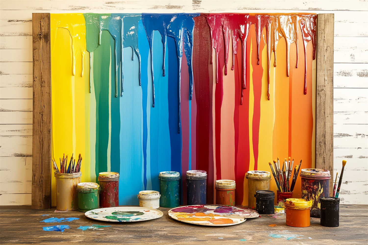 Back To School Backdrops Dripping Rainbow Paint Art Backdrop CSH3-17