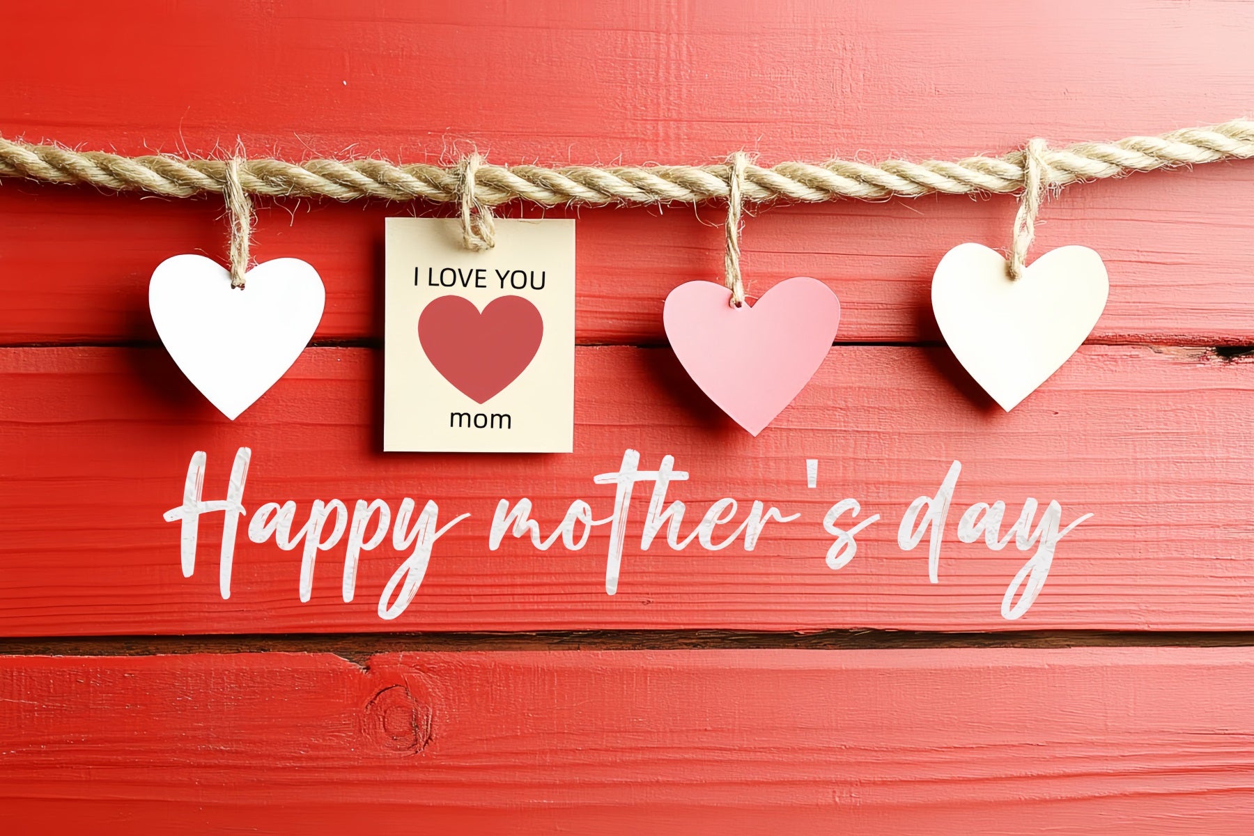 Mother's Day Photo Backdrops Red Wooden Hanging Hearts Custom Backdrop CSH3-176