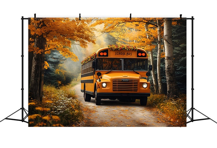 Back To School Backdrop Ideas Golden Autumn School Bus Backdrop CSH3-2