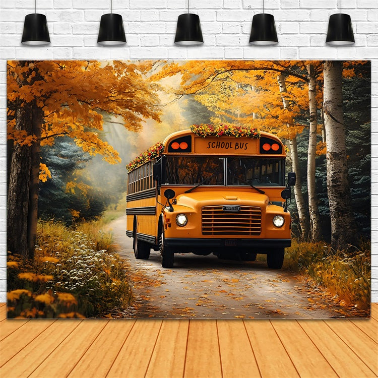 Back To School Backdrop Ideas Golden Autumn School Bus Backdrop CSH3-2
