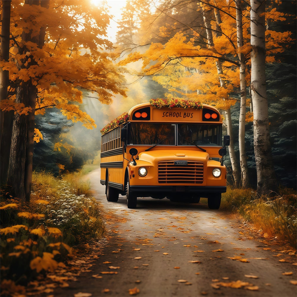 Back To School Backdrop Ideas Golden Autumn School Bus Backdrop CSH3-2