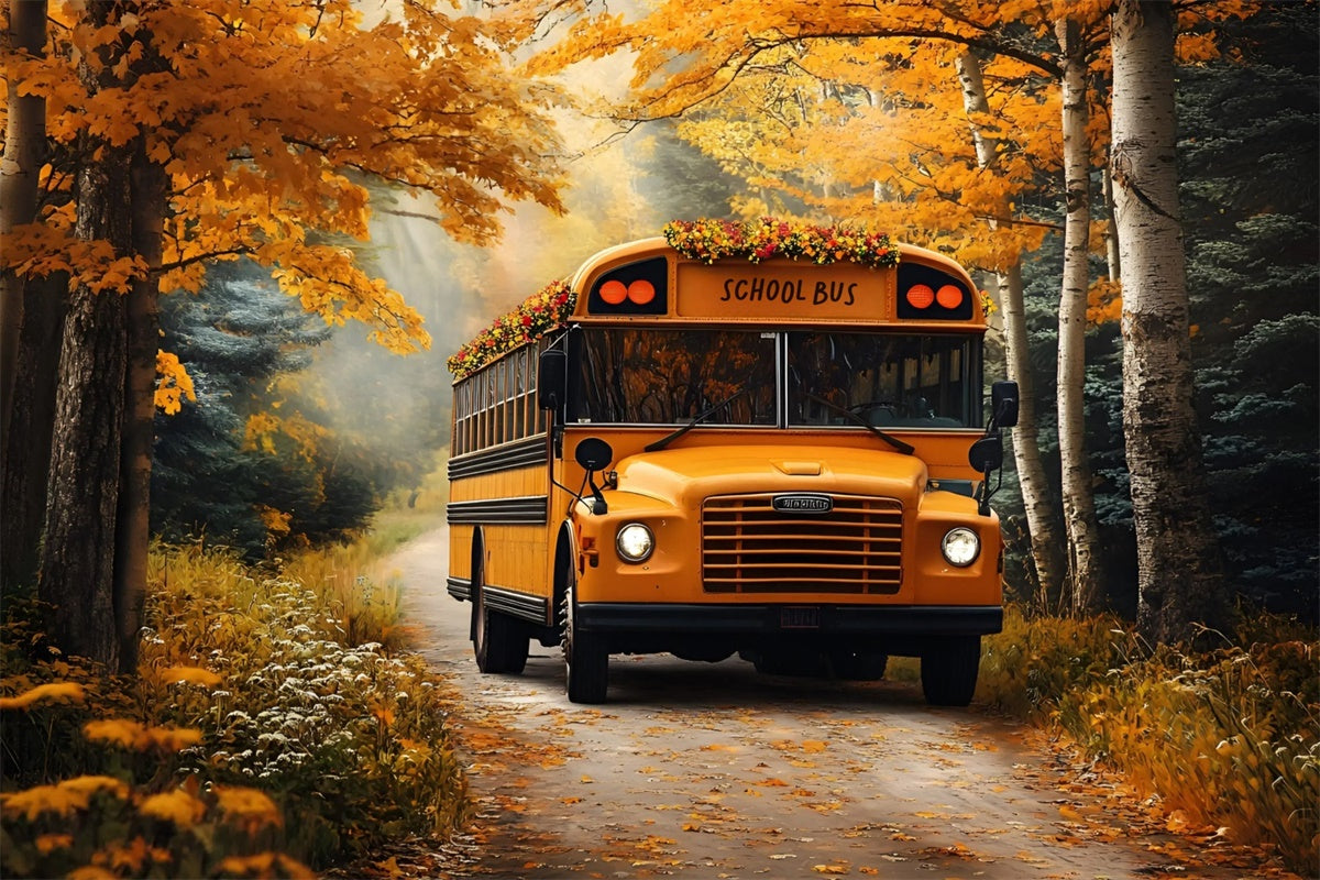 Back To School Backdrop Ideas Golden Autumn School Bus Backdrop CSH3-2