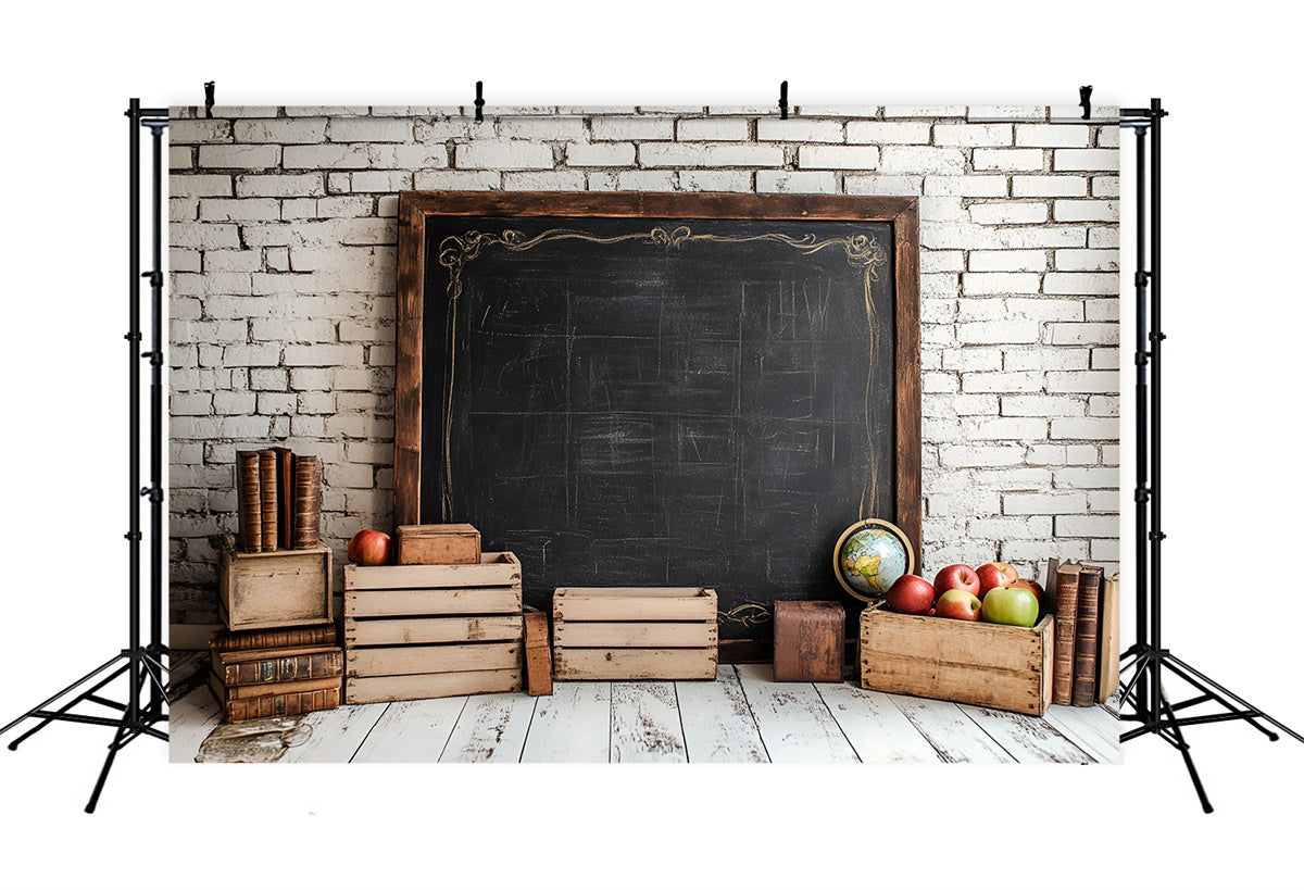 Backdrop For Back To School White Brick Chalkboard Backdrop CSH3-21