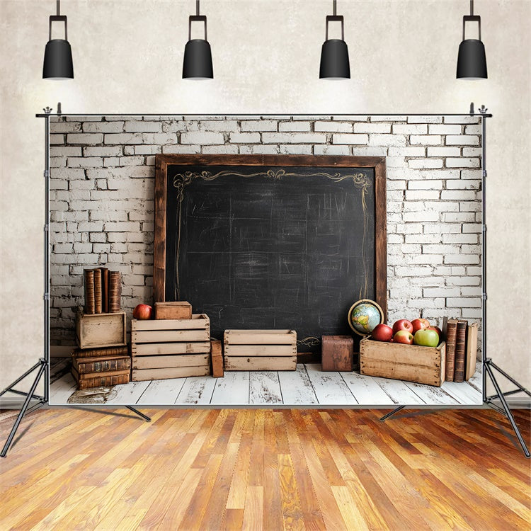 Backdrop For Back To School White Brick Chalkboard Backdrop CSH3-21