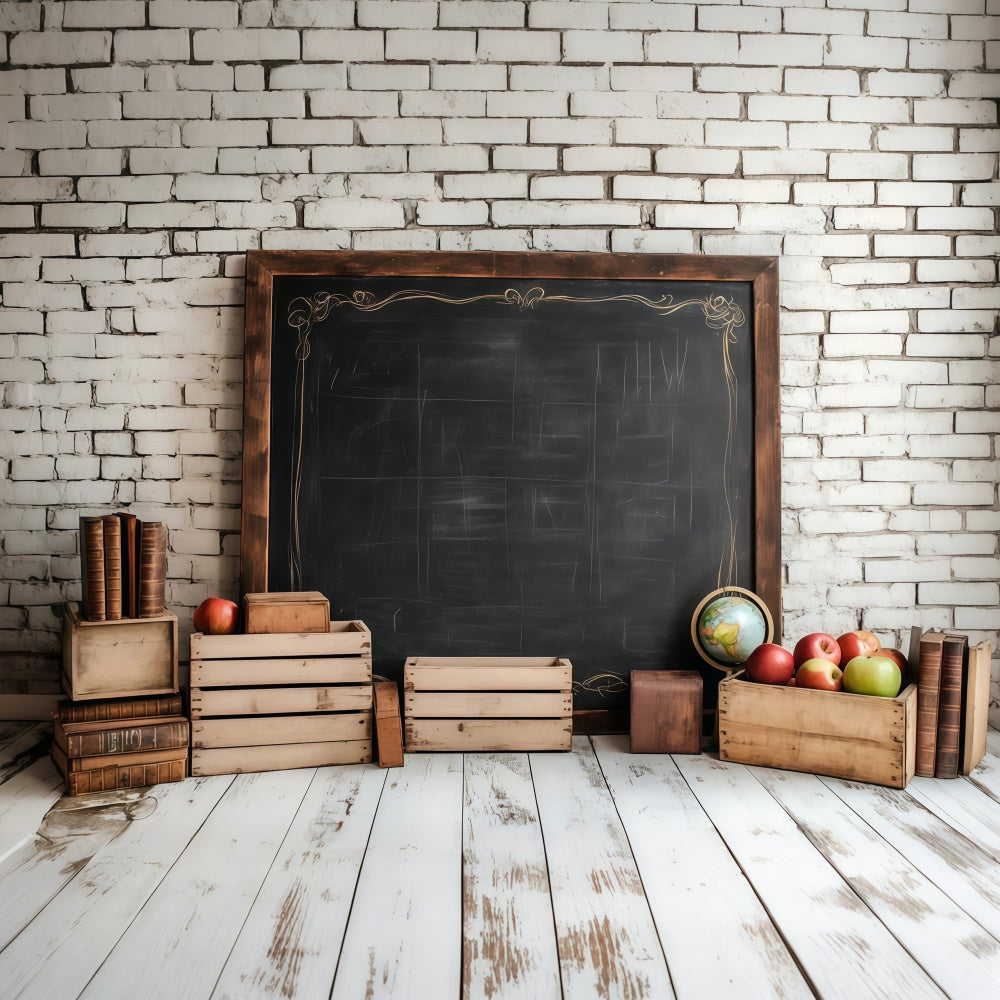 Backdrop For Back To School White Brick Chalkboard Backdrop CSH3-21