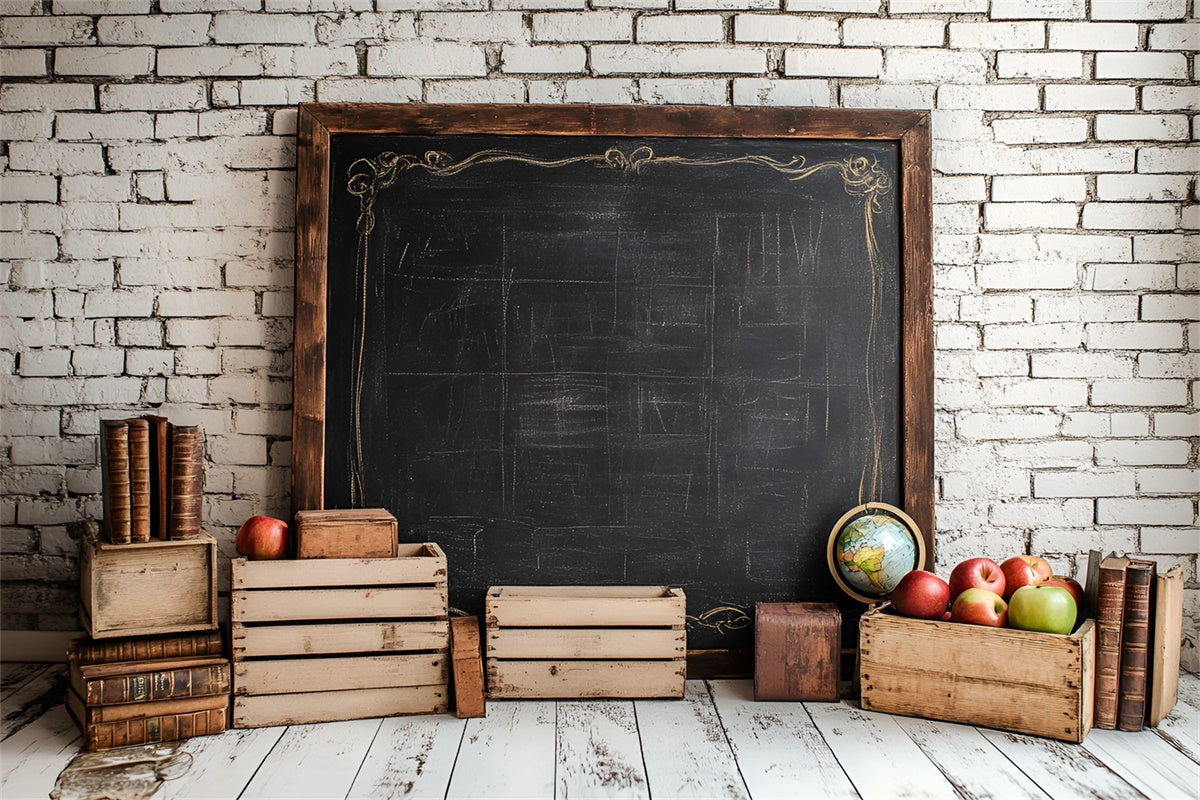 Backdrop For Back To School White Brick Chalkboard Backdrop CSH3-21