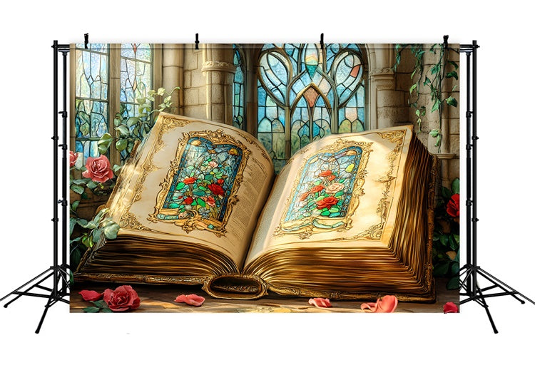 Back To School Backdrop Stained Glass Enchanted Book Backdrop CSH3-22