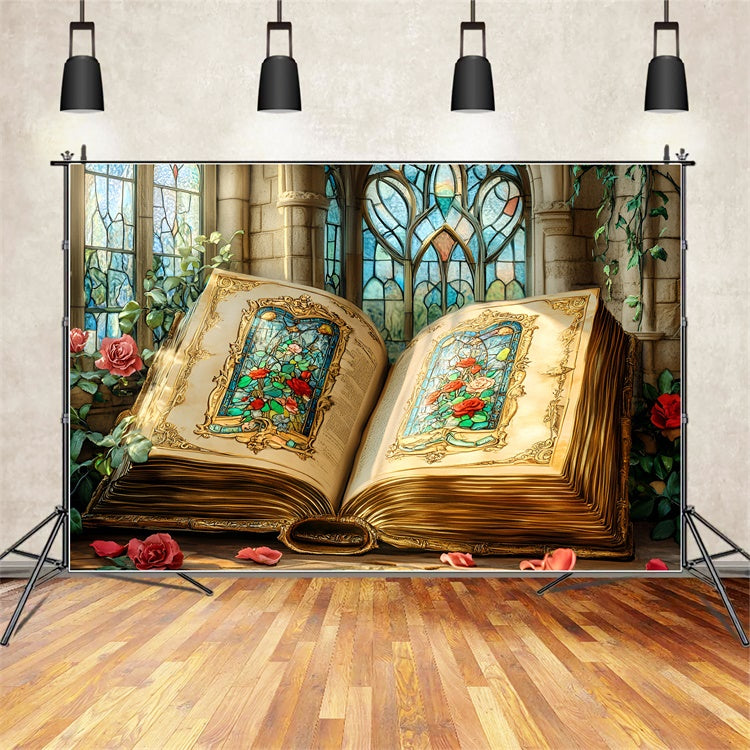 Back To School Backdrop Stained Glass Enchanted Book Backdrop CSH3-22