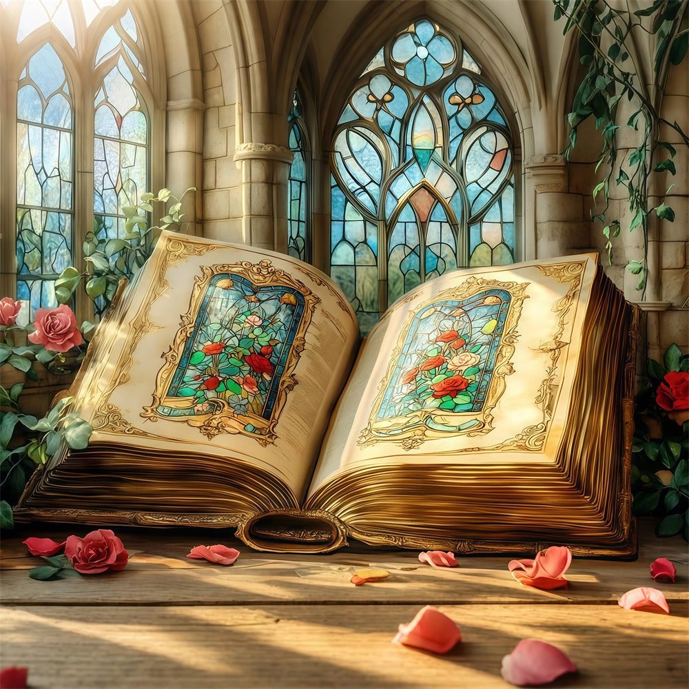 Back To School Backdrop Stained Glass Enchanted Book Backdrop CSH3-22