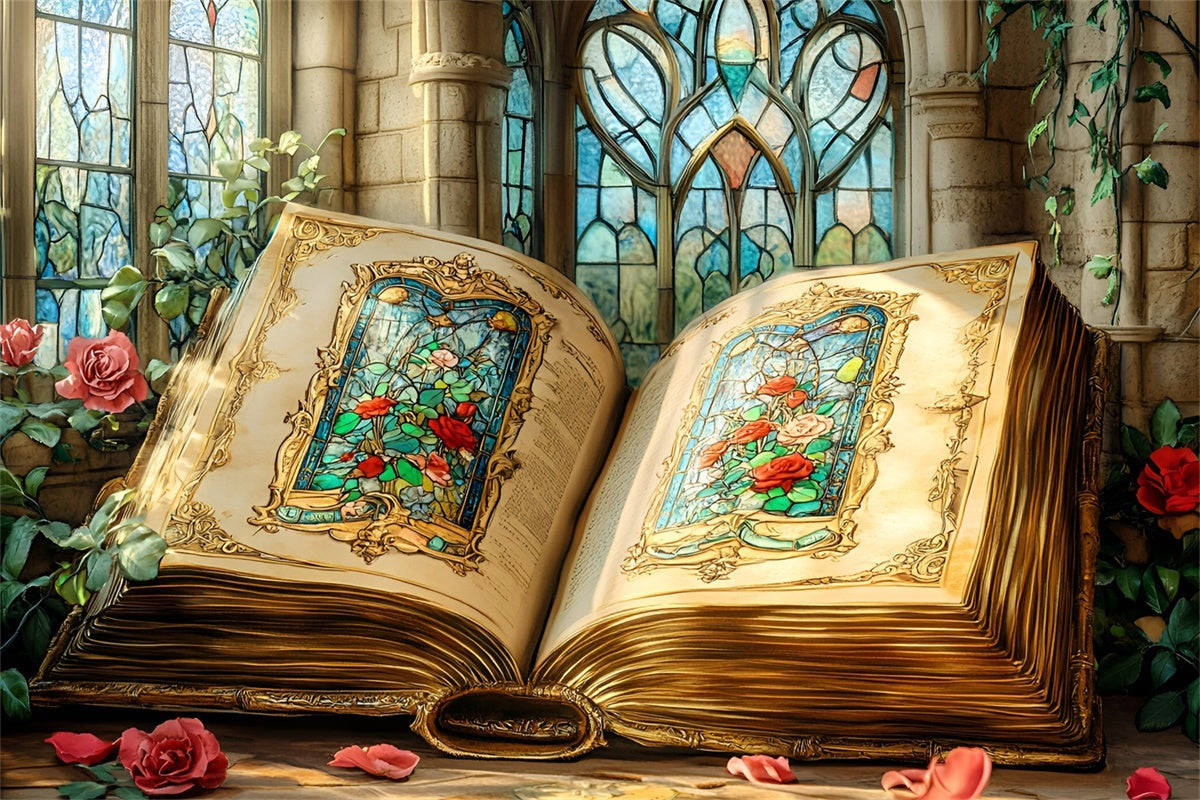 Back To School Backdrop Stained Glass Enchanted Book Backdrop CSH3-22
