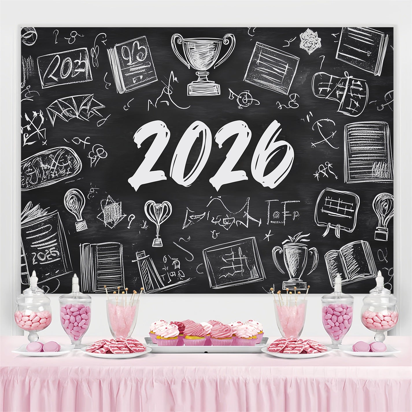 Backdrops For Graduation Chalkboard Sketch Graduation Party Backdrop CSH3-238
