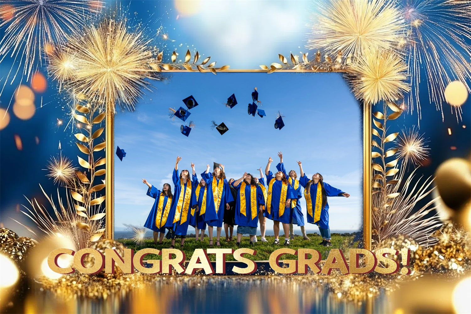Personalized Graduation Backdrops Golden Fireworks Graduation Party Backdrop CSH3-255