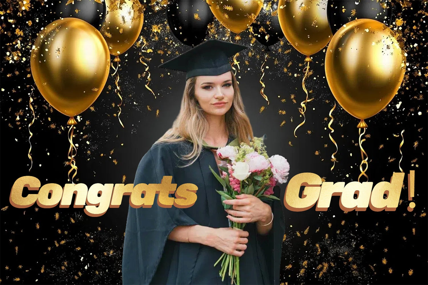 Custom Graduation Photo Backdrop Golden Balloon Graduation Party Backdrop CSH3-259