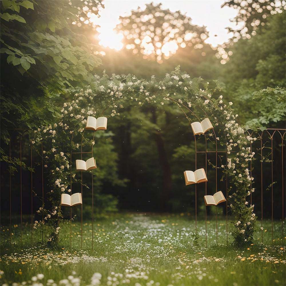 Back To School Photography Backdrop Floral Vine Books Backdrop CSH3-26