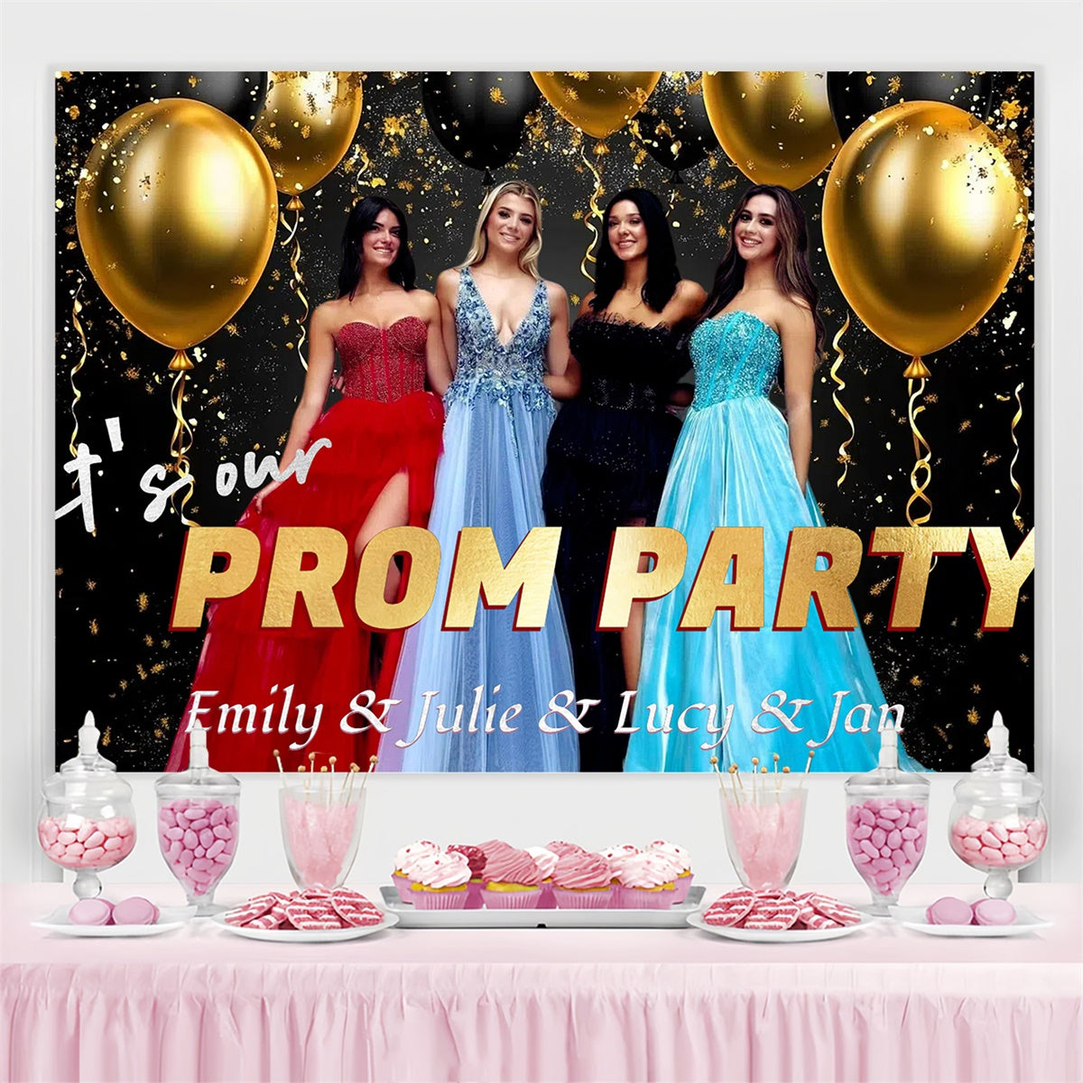 Prom Photo Backdrop Golden Confetti Prom Graduation Party Custom Backdrop CSH3-260